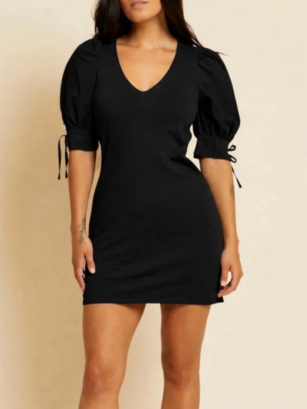 Nation LTD Mirrim Dress Black Minimal Capsule Short Puff Sleeves size medium